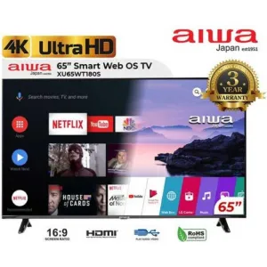 Aiwa LED TV 65Inch Smart Android, 4K, 3 HDMI, 2 USB, Voice Control, Netflix, Prime View