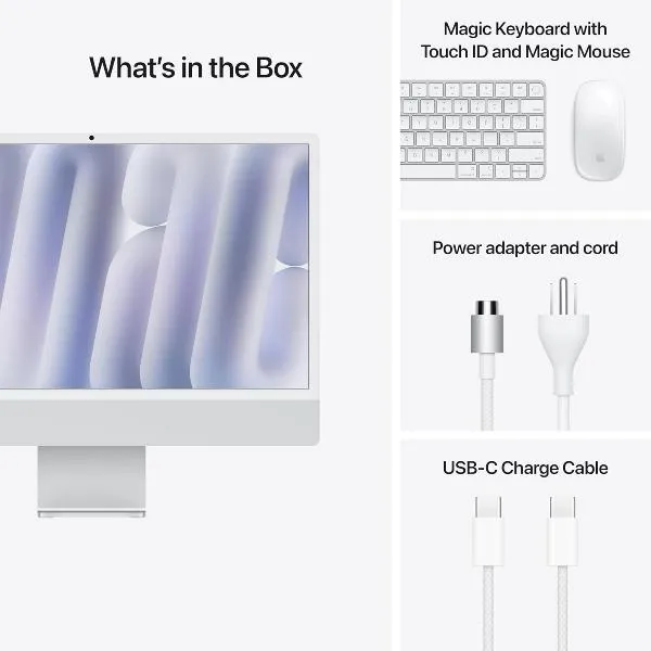Apple iMac M4 Retina 4.5K 24Inch, 10Core CPU & 10Core GPU, 16GB, 512GB SSD, Silver