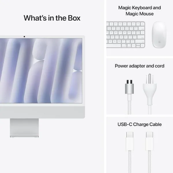 Apple iMac M4 Retina 4.5K 24Inch, 8Core CPU & 8Core GPU, 16GB, 256GB SSD, Silver
