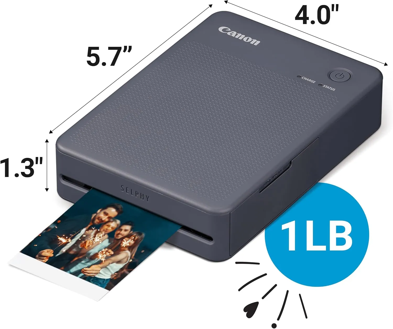 Canon Selphy QX20 Portable Colour Photo Wireless Printer, Dark Grey