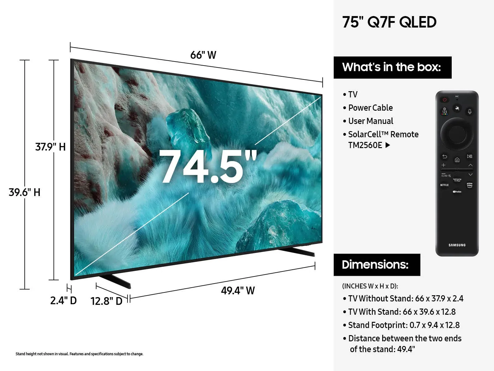 Samsung LED TV 75Inch Smart TV, QLED 4K, 3HDMI & 2USB, Satellite Built-in, Wi-Fi, HD