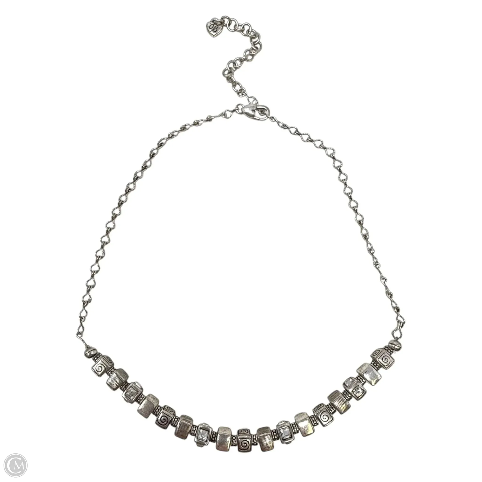 Silver Tone & Crystal Square Bead Charm Necklace By Brighton