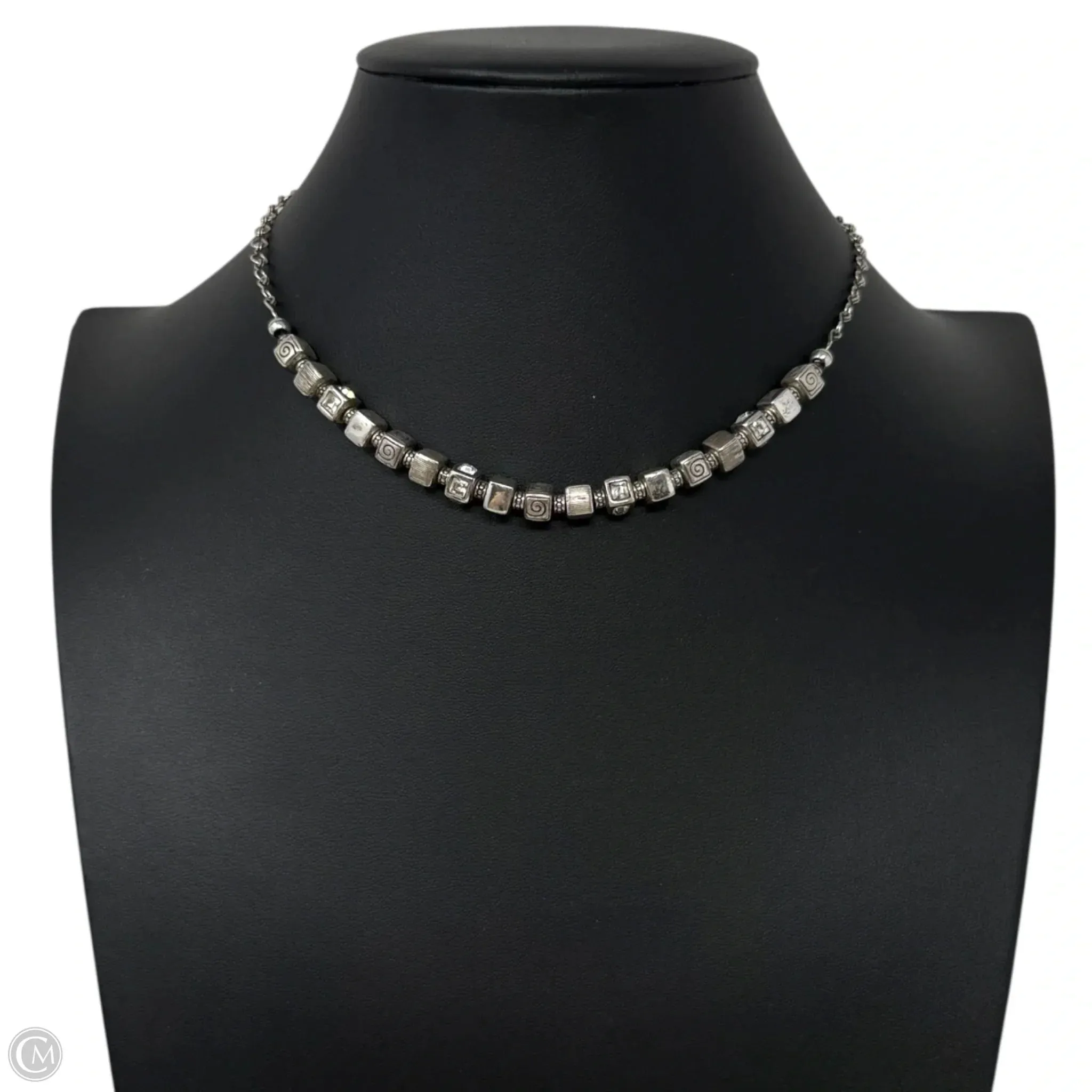 Silver Tone & Crystal Square Bead Charm Necklace By Brighton
