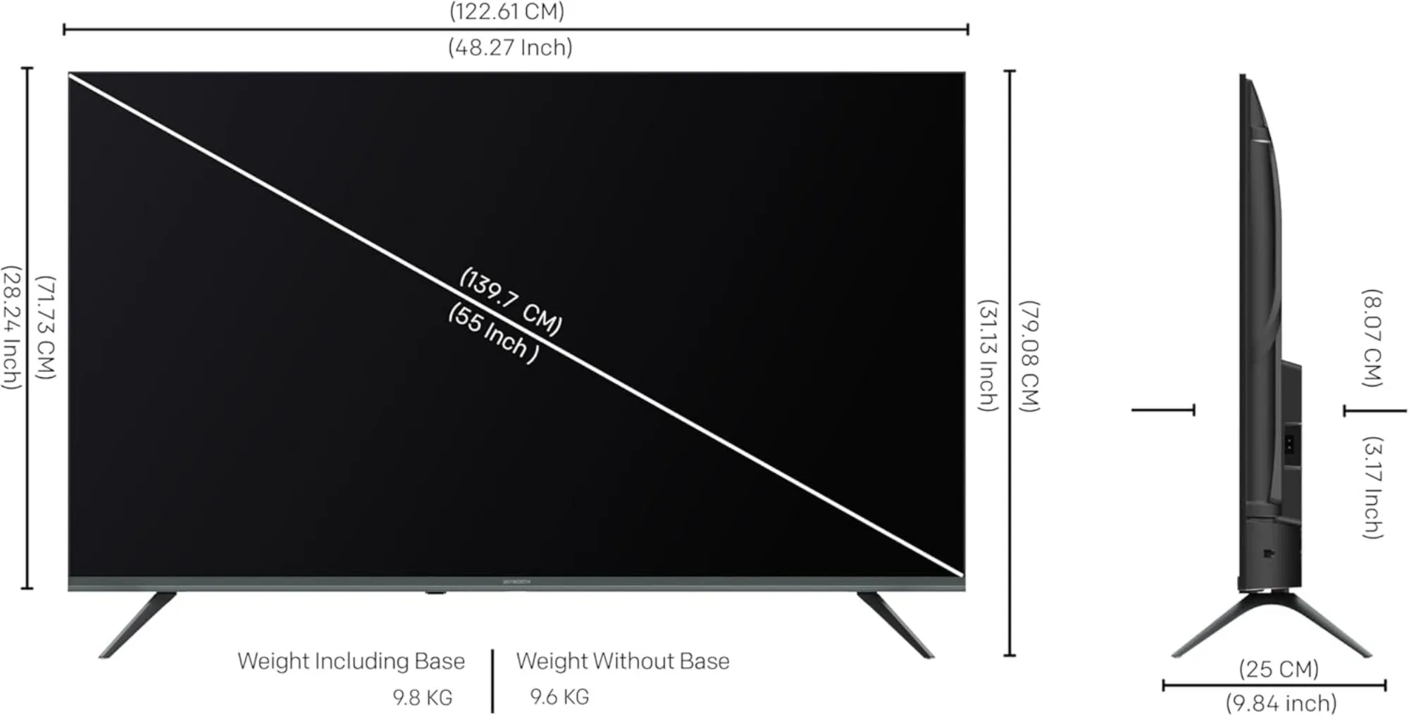 Skyworth LED TV 55Inch 4K, Smart Google TV, 3HDMI & 2USB