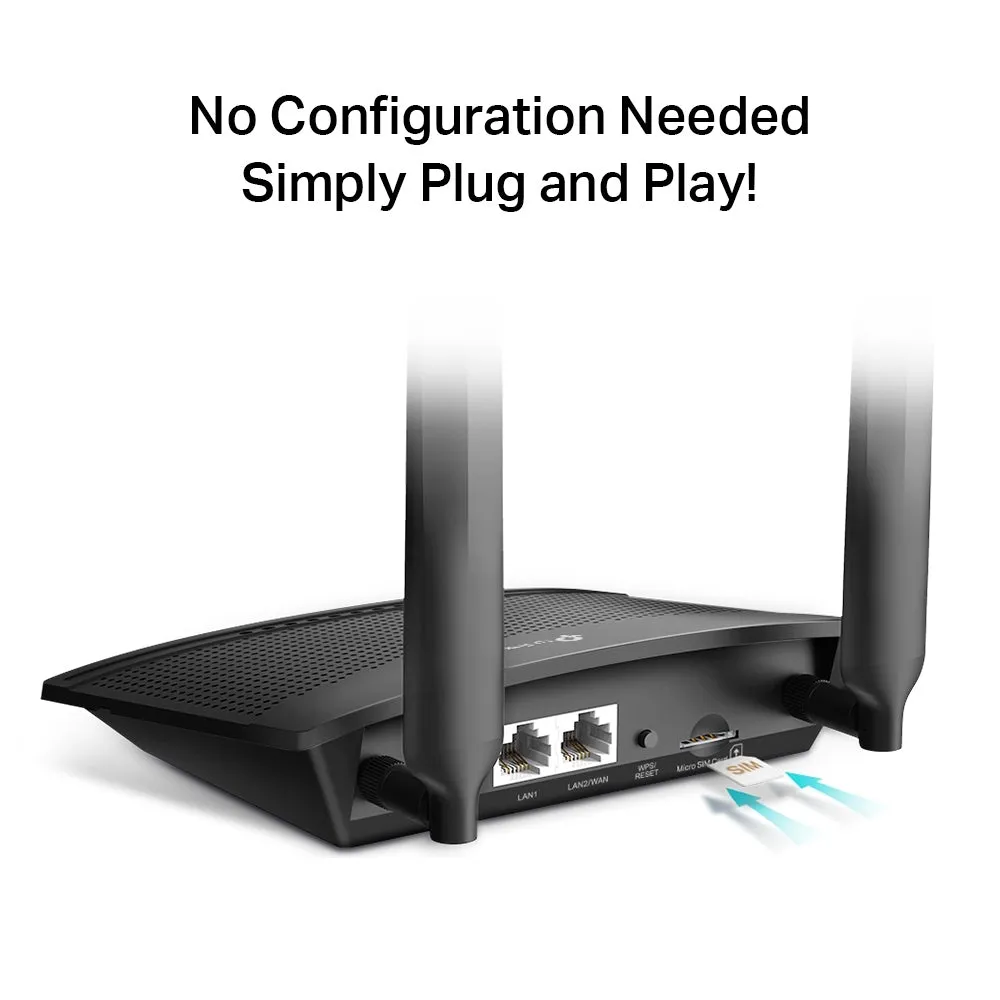 Tp-Link 300Mbps Wireless N 4G Lte Router Black Build-In 150Mbps 4G Lte Modem Speed: 30