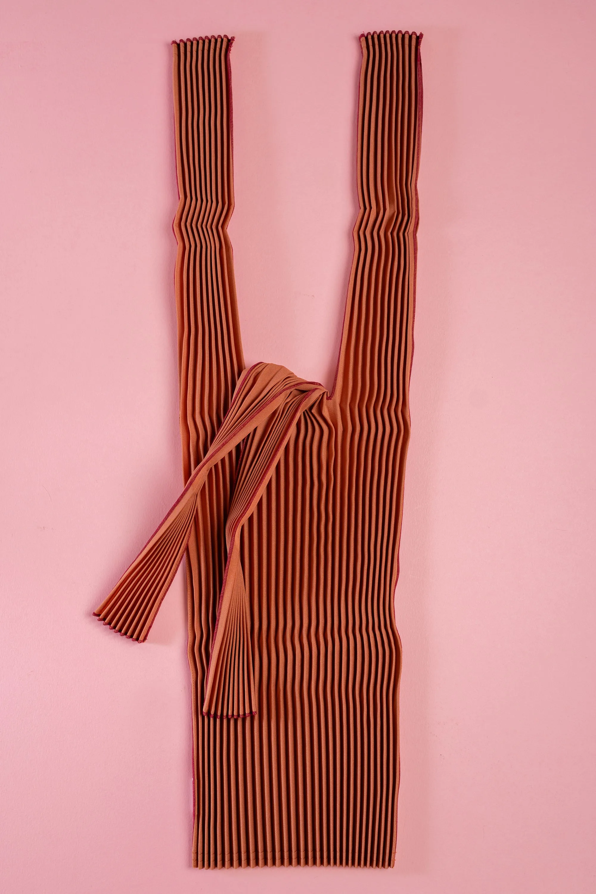 Vertical Pleated Large Tote Bag - Brick Red
