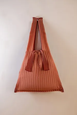 Vertical Pleated Large Tote Bag - Brick Red