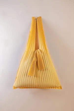Vertical Pleated Large Tote Bag - Mustard Yellow
