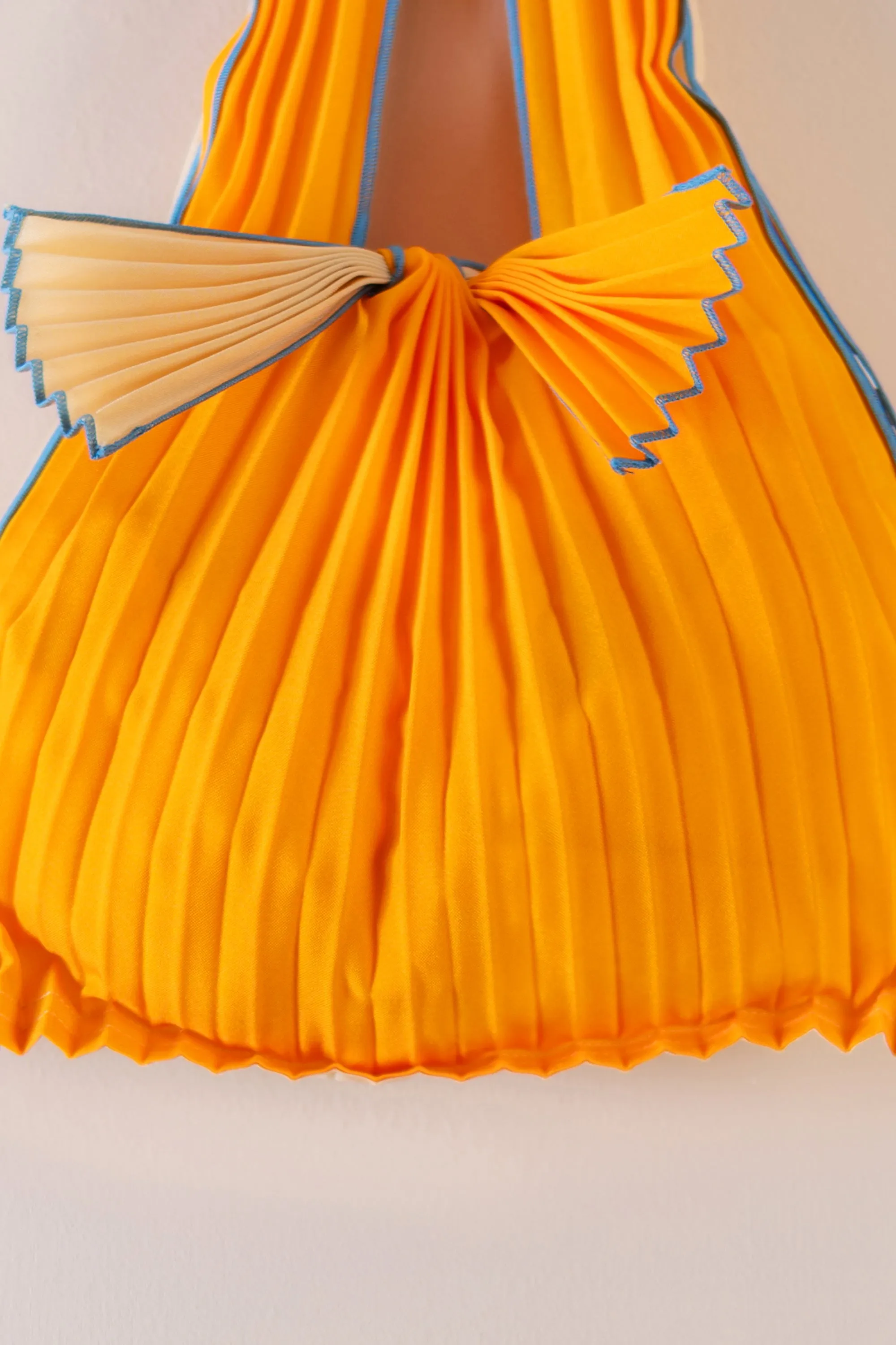 Vertical Pleated Mini Tote Bag - Orange