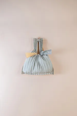 Vertical Pleated Mini Tote Bag - Silver & Beige