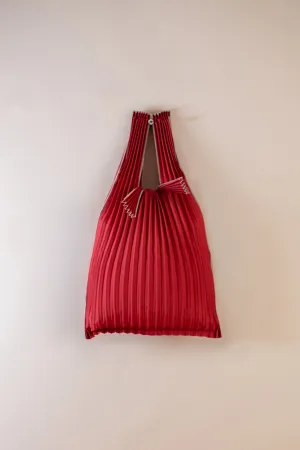 Vertical Pleated Tote Bag - Bordeaux & Pink Beige